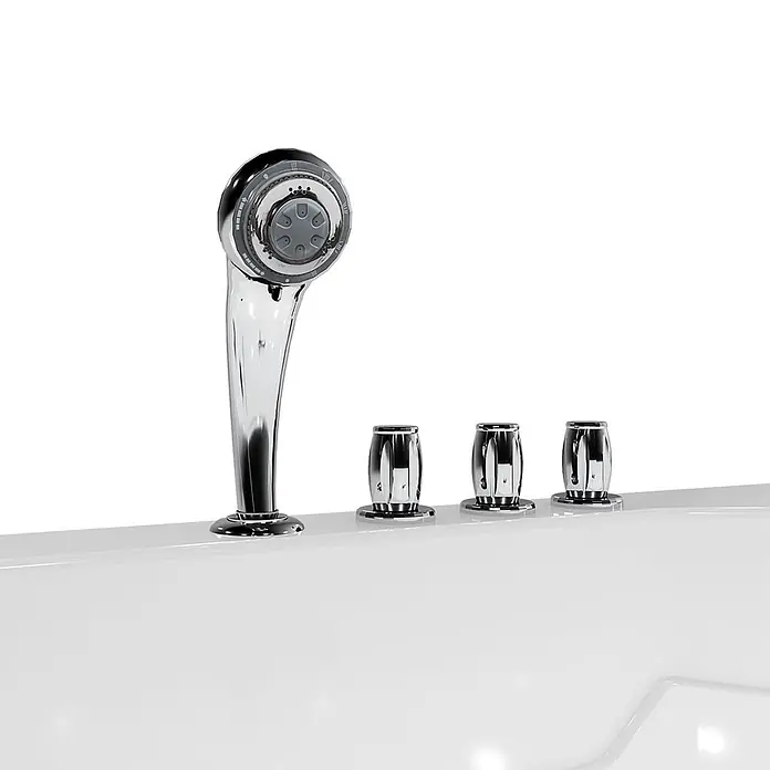 AcquaVapore Komplettdusche Fertigdusche S17D-TH-R - 75 x 150 x 210 cm, Weiß - Verchromte Handbrause mit grauem, verstellbarem Sprühkopf und drei Chrom-Bedienknöpfen.