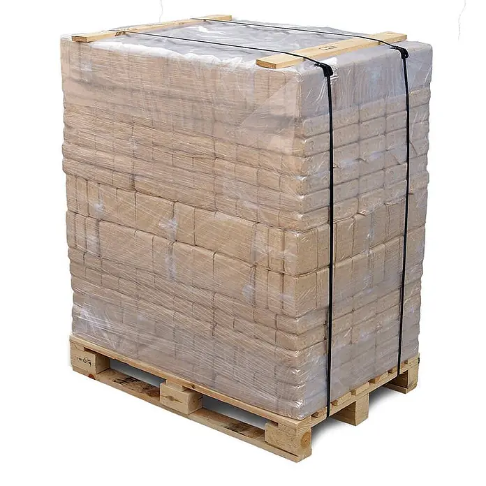 HOLZBRX Holzbriketts HOLZBRX ® RUF Mischholz Holzbriketts 960kg - Nadelholz, 960 kg - Helle Holz-Briketts, in Folie verpackt und auf einer Holzpalette verzurrt.