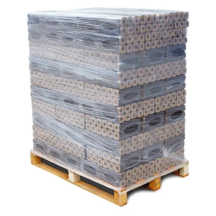 HOLZBRX Holzbriketts HOLZBRX ® Pini Kay Premium Buchenholzbriketts 960kg Palette - Buche, 960 kg - Gestapelte Holzbriketts in dunklen Plastikbündeln, foliert auf einer Holzpalette.