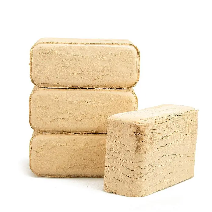HOLZBRX Holzbriketts RUF Buche 960 kg Palette - Buche, 30 kg - Helle, rechteckige Holzbriketts, gestapelt und stehend, als Brennstoff.