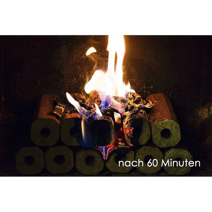 HOLZBRX Holzbriketts HOLZBRX ® Pini Kay Premium Buchenholzbriketts 960kg Palette - Buche, 960 kg - Braune Holzbriketts brennen hell mit Flammen und Glut in einem Kamin, sichtbar nach 60 Minuten.