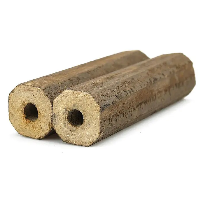 HOLZBRX Holzbriketts HOLZBRX ® Pini Kay Premium Buchenholzbriketts 960kg Palette - Buche, 960 kg - Zwei braune, achteckige Holzbriketts mit zentralen Löchern, als Brennstoff.