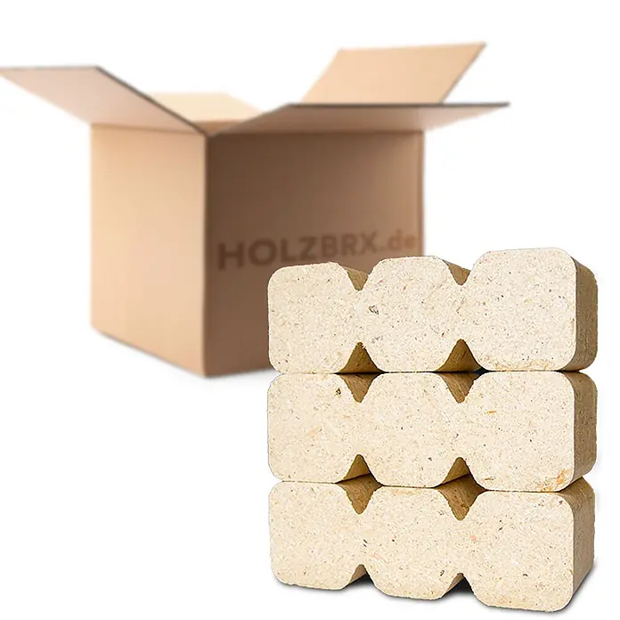 HOLZBRX Holzbriketts RUF TRIPLEX Mischholzbriketts, 960kg Palette - Buche, 960 kg - Gestapelte helle Holzbriketts mit gewelltem Profil.