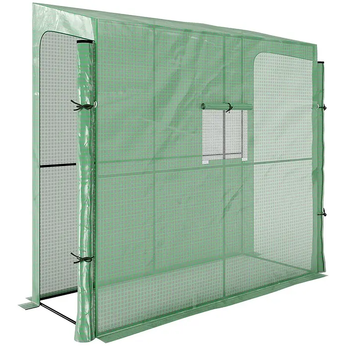 Furnicato Gewächshaus Stahl PE - 80 x 200 cm, Material Seitenwand: Kunststoff, 14 mm, Grün - Grünes begehbares Gewächshaus, gitterverstärkt, mit aufgerollter Netztür und Fenster.