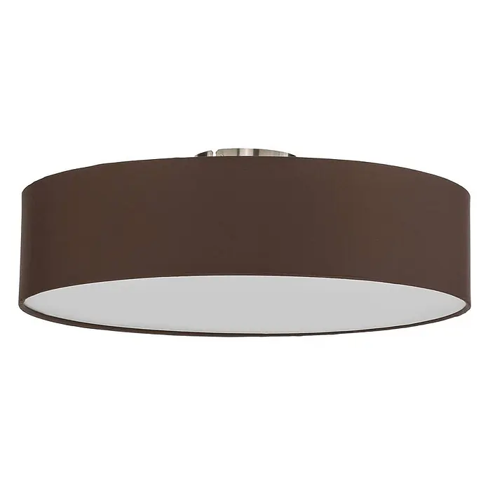 Lindby Deckenleuchte Sebatin - braun / rost, E27 - Braune Stoff-Deckenleuchte mit weißem Diffusor und gebürsteter Metallbasis.