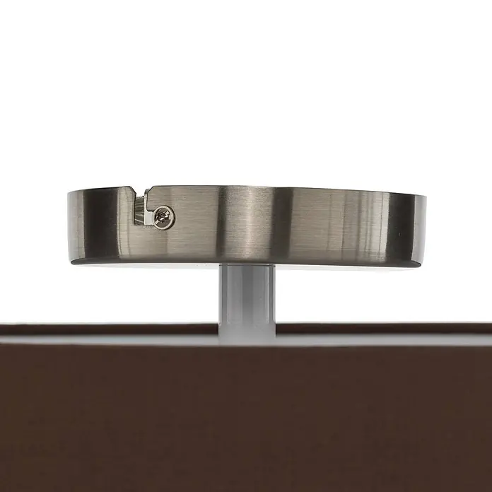 Lindby Deckenleuchte Sebatin - braun / rost, E27 - Satinierter Nickel-Montagekragen mit Schraube, der eine weiße Stange an einer braunen Leuchte sichert.