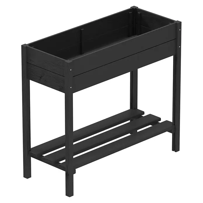 Plus Hochbeet - 88 x 37 x 79 cm, Mit Regalfach, Holz, Schwarz - Schwarzes Hochbeet aus Holz mit unterem Ablageregal.