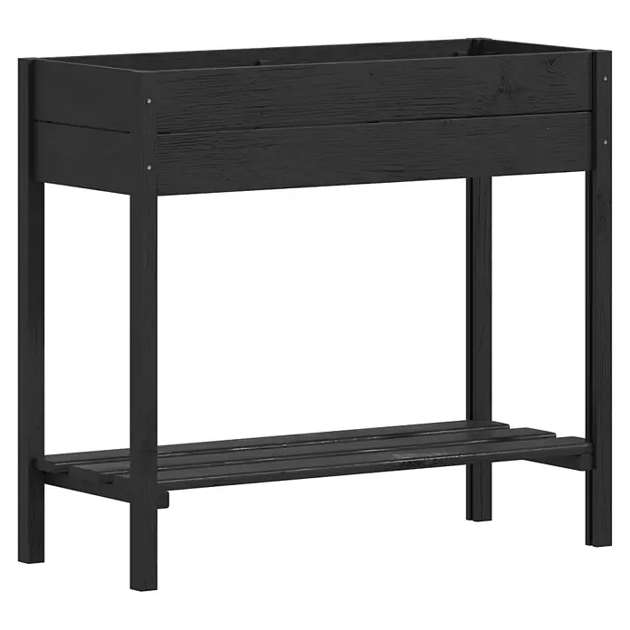 Plus Hochbeet - 88 x 37 x 79 cm, Mit Regalfach, Holz, Schwarz - Schwarzes Hochbeet aus Holz mit Lattenrost-Ablage.