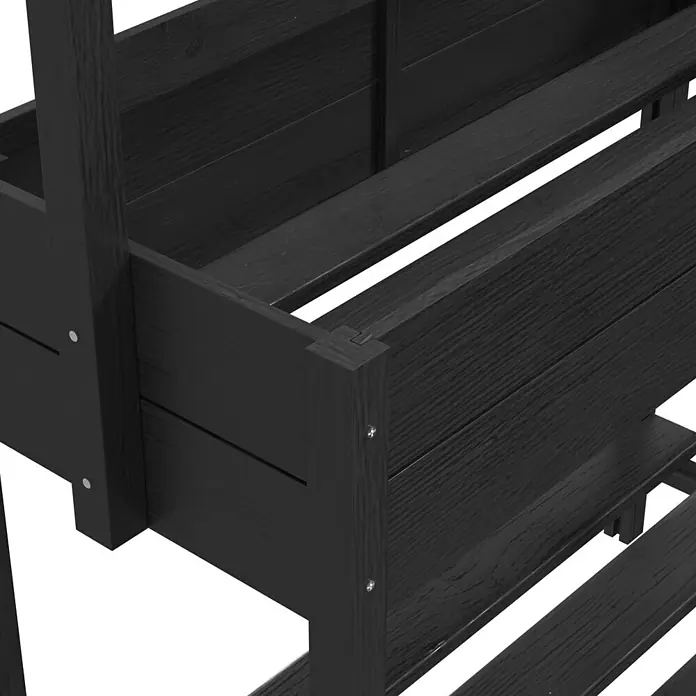 Plus Hochbeet - Mit Regalfach, Holz, Schwarz, 88 x 37 x 137 cm - Schwarzes Hochbeet aus Holz mit sichtbarer Maserung und Lattenrost.