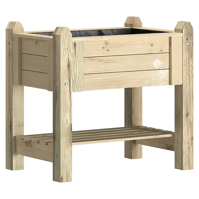Promadino Hochbeet - 90 x 60 x 84,5 cm, Holz, Natur - Hochbeet aus hellem Holz mit schwarzem Einsatz und Lattenrostablage.
