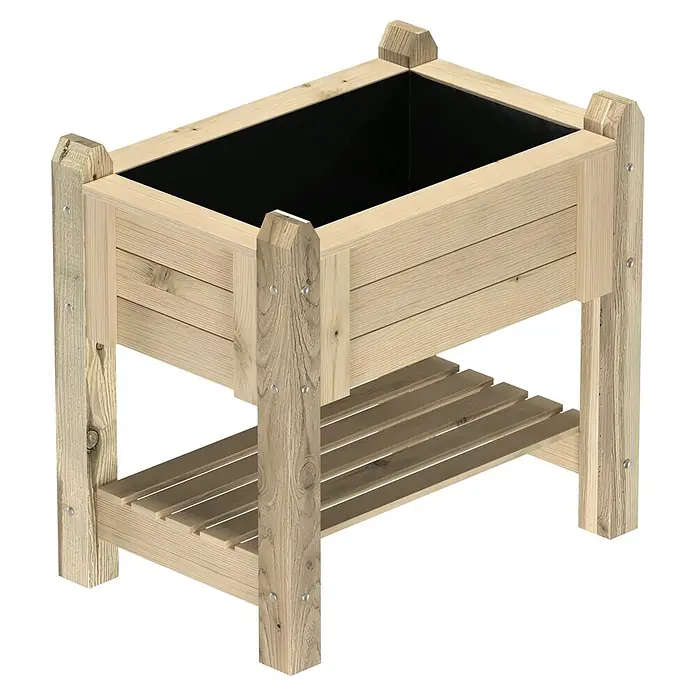 Promadino Hochbeet - 90 x 60 x 84,5 cm, Holz, Natur - Erhöhtes Holzhochbeet mit schwarzer Auskleidung und Lattenrost-Ablage zur Bepflanzung und Aufbewahrung.