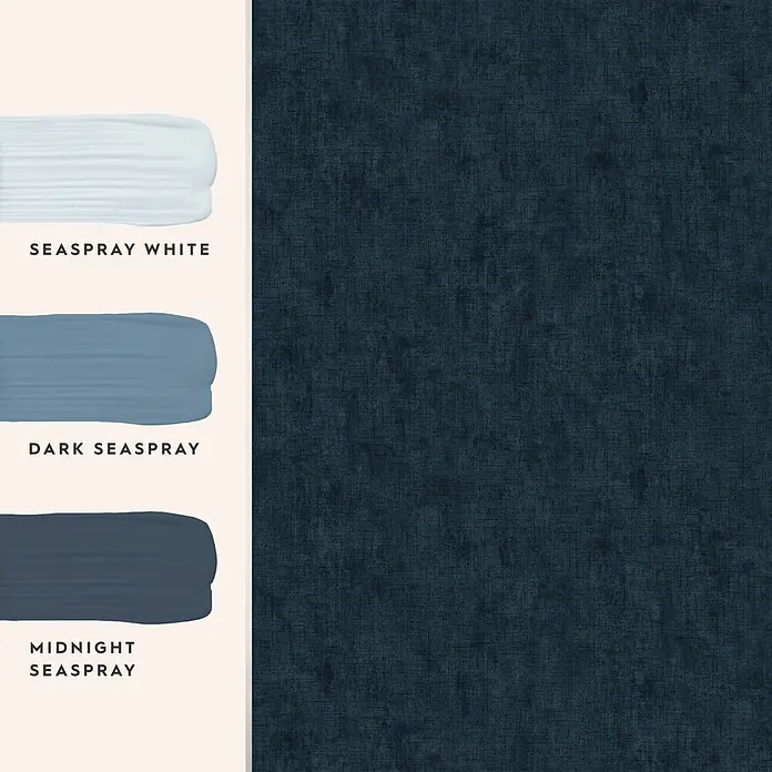 Laura Ashley Vliestapete Uni - Blau, Uni, 1.000 x 52 cm - Dunkelblau-grüner Strukturstoff, passend zu einer Farbpalette aus Seaspray White, Dark Seaspray und Midnight Seaspray.