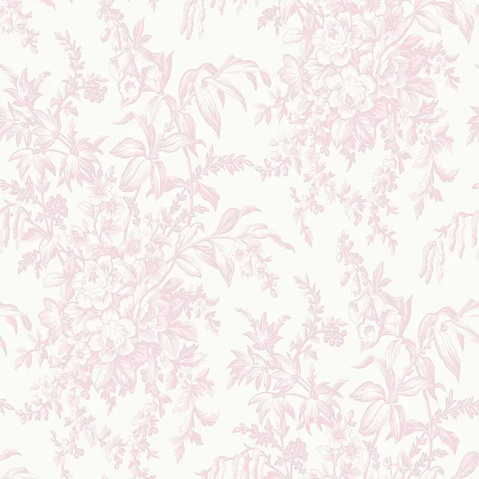 Laura Ashley Vliestapete Vliestapete Picardie - Rosa/Weiß, Floral - Nahtloses blassrosa Blumenmuster mit aufwendigen Blüten, Blättern und Beeren.