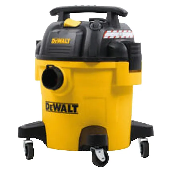 DeWalt Aspirador en seco y húmedo eléctrico DXV20PC - 1.050 W, Volumen de recipiente: 20 l - Aspirador industrial DeWalt amarillo y negro con ruedas, asa superior y puerto de manguera.