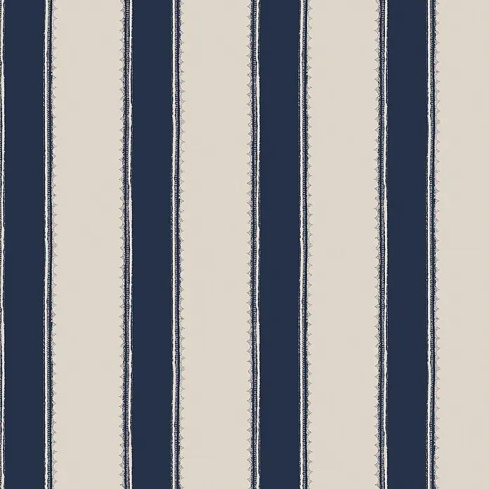 Laura Ashley Vliestapete Vliestapete Denwick - Blau, Ornament, 10 x 0,52 m - Vertikale dunkelblaue und cremefarbene Streifen mit strukturierten, abgenutzten Kanten.