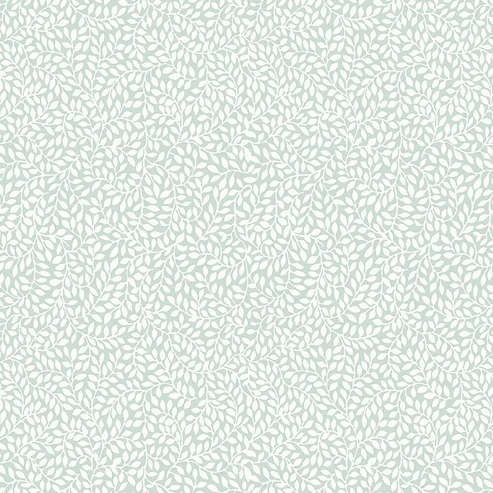 Laura Ashley Vliestapete Vliestapete Kleine Weinreben - Blau, Floral, 10 x 0,52 m - Weißes und hellgrünes nahtloses botanisches Muster mit zarten Blättern.