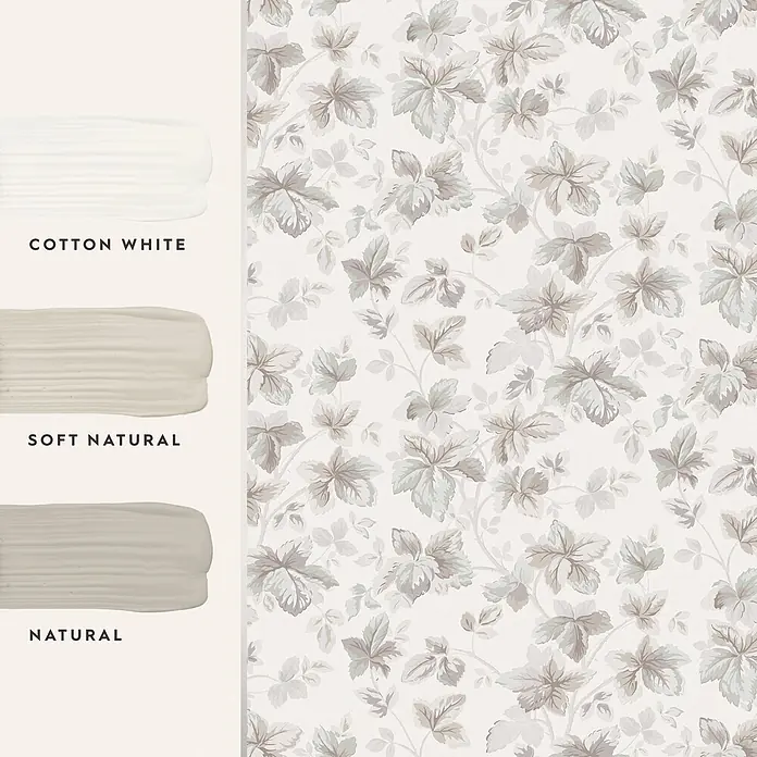 Laura Ashley Vliestapete Libelle Garten - Beige, Floral, 1.000 x 52 cm - Blumenmuster-Tapete mit abgestimmten Farbmustern: Cotton White, Soft Natural und Natural.