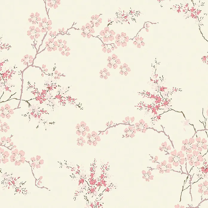 Laura Ashley Vliestapete orientalische Blüte - Rosa, Floral, 1.000 x 52 cm - Zartes Muster aus rosa Kirschblütenzweigen, ideal für Tapeten oder Stoffe.