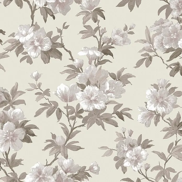 Laura Ashley Vliestapete Rosamund - Naturbelassen, Floral, 1.000 x 52 cm - Florale Tapete mit Aquarell-Blumen in Hellbraun und Blassrosa.