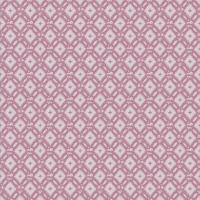 Laura Ashley Vliestapete Whitebrook - Rosa, Floral, 1.000 x 52 cm - Rosafarbenes geometrisches Ikat-Muster mit Rauten und Kreuzmotiven.