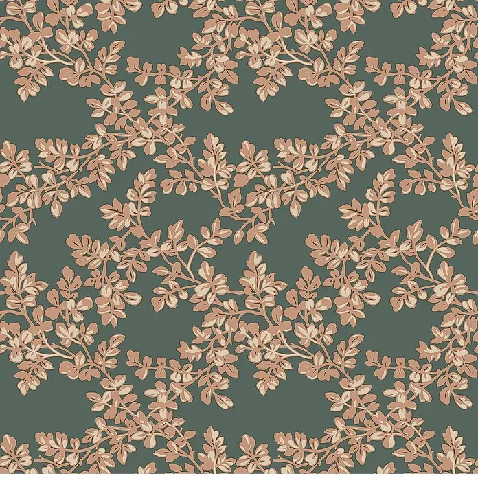 Laura Ashley Vliestapete Burnham - Dunkelgrün, Floral, 1.000 x 52 cm - Nahtloses botanisches Muster mit verschlungenen Ästen und Blättern in zwei Brauntönen.
