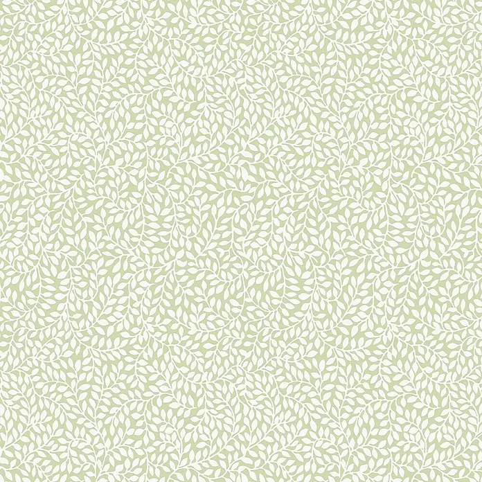 Laura Ashley Vliestapete Vliestapete Kleine Weinreben - Grün, Floral, 10 x 0,52 m - Nahtloses Muster aus weißen Blättern.