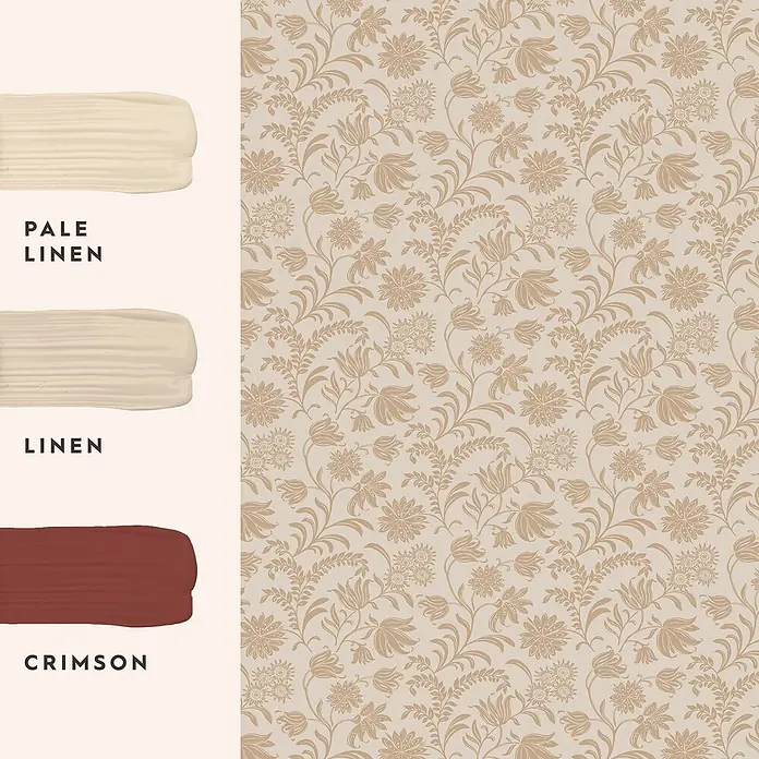 Laura Ashley Vliestapete Hemingway Blumen - Braun/Karamell, Floral, 1.000 x 52 cm - Beige Tapete mit Blumenmuster und passenden Farbmustern in Pale Linen, Linen und Crimson.