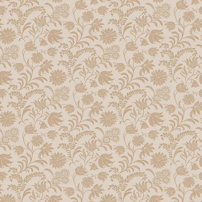 Laura Ashley Vliestapete Hemingway Blumen - Braun/Karamell, Floral, 1.000 x 52 cm - Nahtloses botanisches Muster in Beigetönen mit stilisierten Blumen und Blättern.