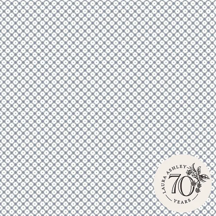 Laura Ashley Vliestapete Korbflechterei - Blau, Floral, 1.000 x 52 cm - Wiederholendes blau-graues Geometriemuster mit kleinen Sternen und Punkten.