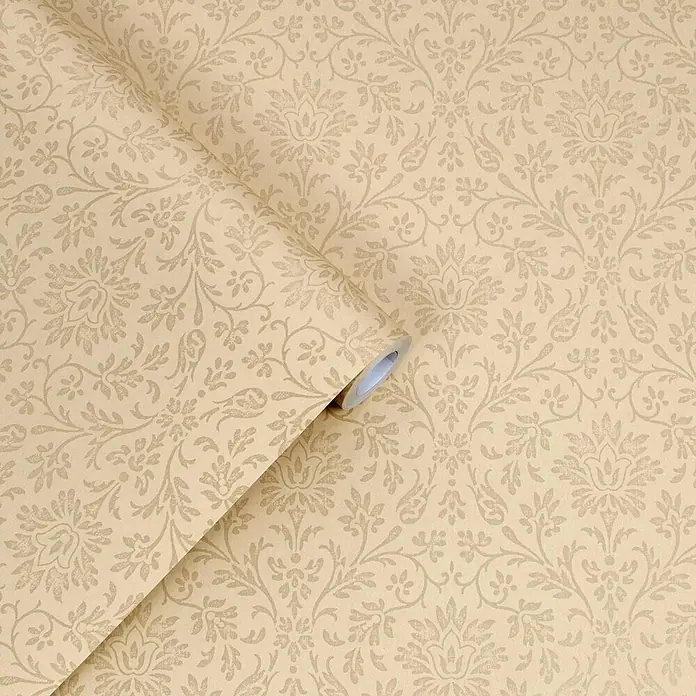 Laura Ashley Vliestapete Annecy Linen - Beige, Floral, 1.000 x 52 cm - Beige Tapetenrolle mit dezentem floralem Damastmuster.