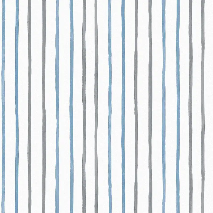 Laura Ashley Vliestapete Vliestapete malerische Streifen - Blau, Floral - Vertikale, handgemalte Streifen in Blau und Grau.