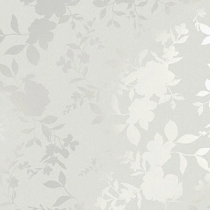 Laura Ashley Vliestapete Westbourne - Silber, Floral, 1.000 x 52 cm - Hellgraue Tapete mit dezenten, texturierten Blumen- und Blättermustern in Weiß und Hellgrau.