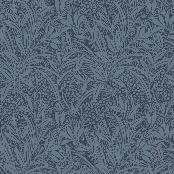 Laura Ashley Vliestapete Vliestapete Gerstenpflanzen - Blau, Sonstiges, 10 x 0,52 m - Blaugraue Tapete mit dichtem, texturiertem botanischem Muster aus Blättern und Beeren.