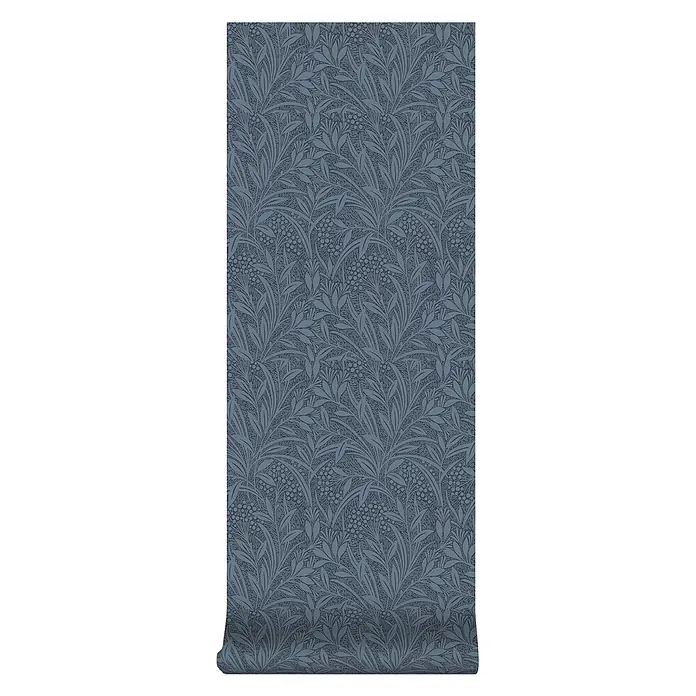 Laura Ashley Vliestapete Vliestapete Gerstenpflanzen - Blau, Sonstiges, 10 x 0,52 m - Rolle blaue Tapete mit dichtem, verschlungenem Blatt- und Beerenmuster.