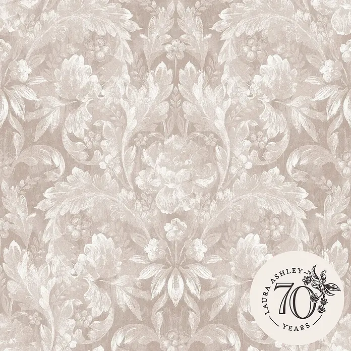 Laura Ashley Vliestapete Vliestapete Apolline - Grau, Floral, 10 x 0,52 m - Beige Tapete mit elegantem cremefarbenem Blumen- und Blattmuster.