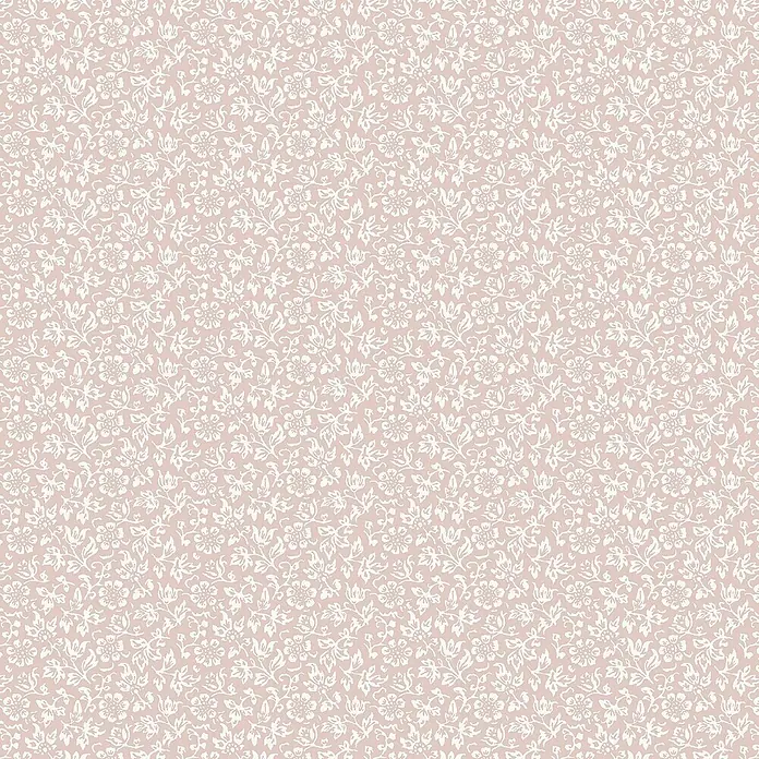 Laura Ashley Vliestapete Süßes Alyssum - Rosa, Floral, 1.000 x 52 cm - Nahtloses weißes Blumenmuster auf hellbeigem Hintergrund.