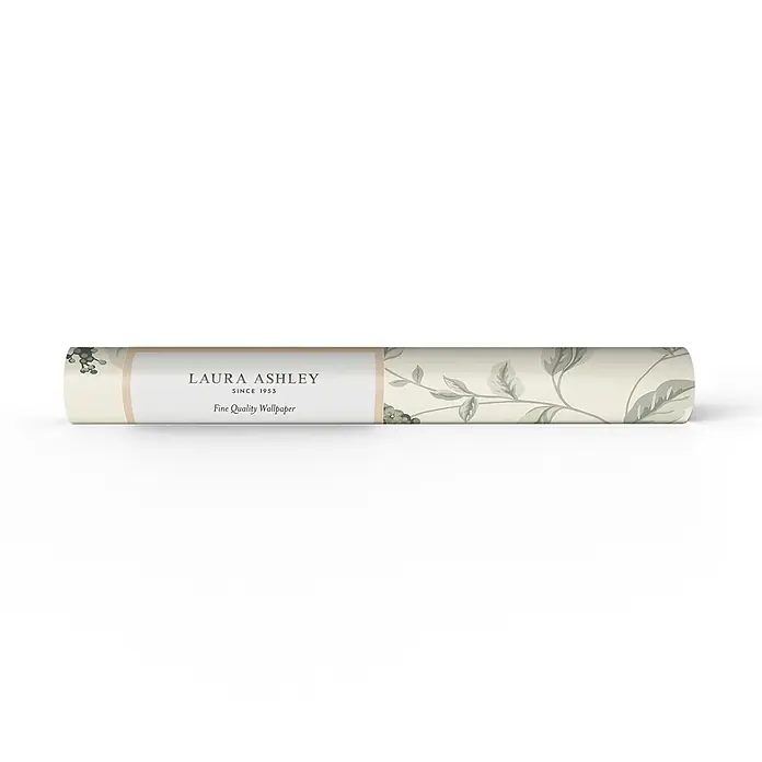Laura Ashley Vliestapete Vliestapete Portland - Grün, Ornament, 10 x 0,52 m - Laura Ashley Tapetenrolle mit subtilem graugrünem Blumenmuster auf cremefarbenem Hintergrund. Hochwertige Tapete.