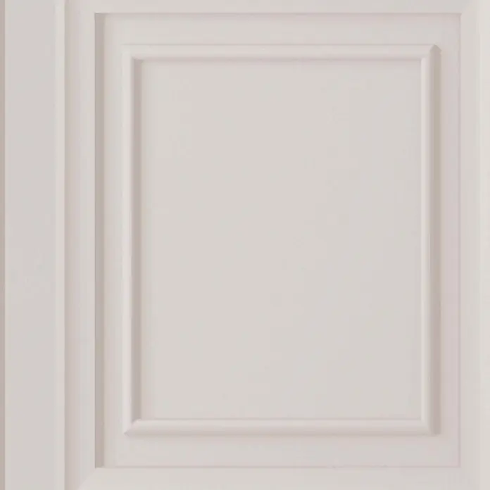 Laura Ashley Vliestapete Vliestapete Redbrook Holzplatte - Hellgrau, Holzoptik - Weißes Paneel mit klassischem rechteckigem Kassetten-Design.