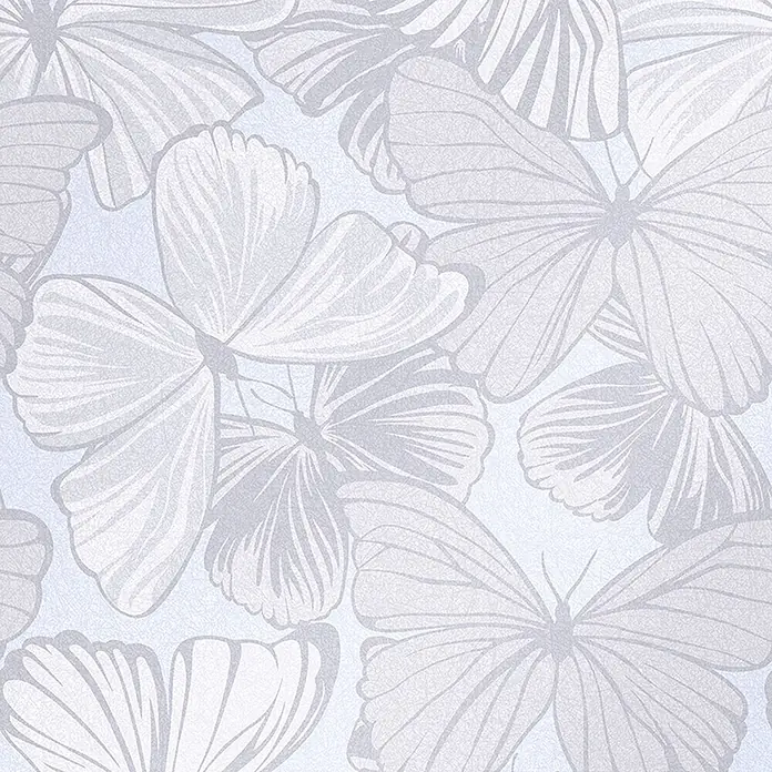 Laura Ashley Vliestapete Schmetterling Garten - Grau, Tieroptik, 1.000 x 52 cm - Hellblaue Tapete mit Muster aus weißen und hellgrauen Schmetterlingen.