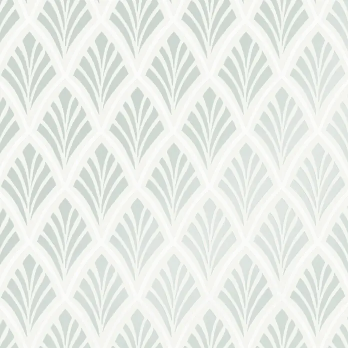Laura Ashley Vliestapete Vliestapete Florin Art Deco - Blau, Floral, 10 x 0,52 m - Strukturiertes salbeigrünes Art Deco Fächer-Muster.