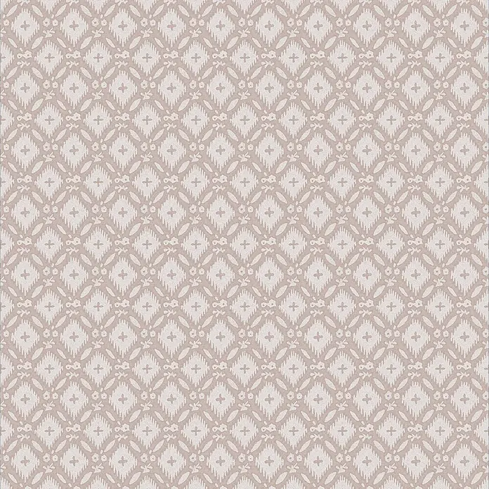 Laura Ashley Vliestapete Whitebrook - Grau, Ornament, 1.000 x 52 cm - Textil mit wiederholtem Ikat-Rautenmuster in Hellbeige und Cremeweiß.