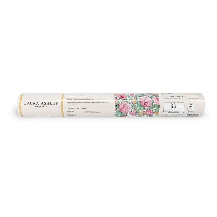 Laura Ashley Fototapete - Vlies - Laura Ashley AVELINE Rose florale Tapetenrolle mit sichtbaren Anweisungen und Maßen.
