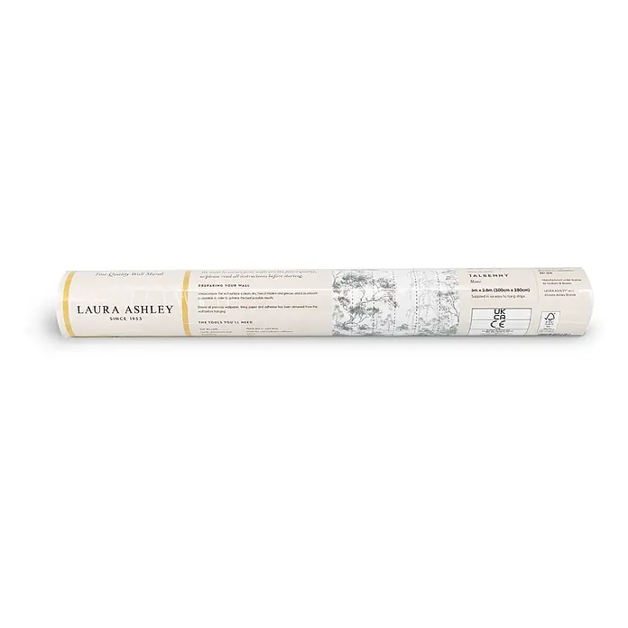 Laura Ashley Fototapete - Vlies - Laura Ashley 'Talbenny Mono' Wandbild-Tapetenrolle mit Baummuster, 3m x 2.8m, und Anweisungen.