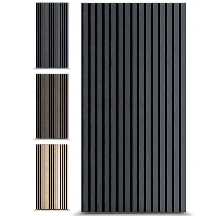 Dalsys Akustikpaneel 4x 120 x 60cm Eiche Schwarz - Schwarz - Dunkelgraues Akustikpaneel mit vertikalen Holzlatten. Auch in Grau, Braun und hellem Holz erhältlich.