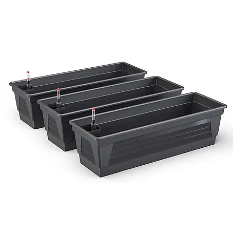 Plastard  Pflanzkasten Milano 3er Set mit Hydroeinsatz & Wasserstandsanzeiger Anthrazit