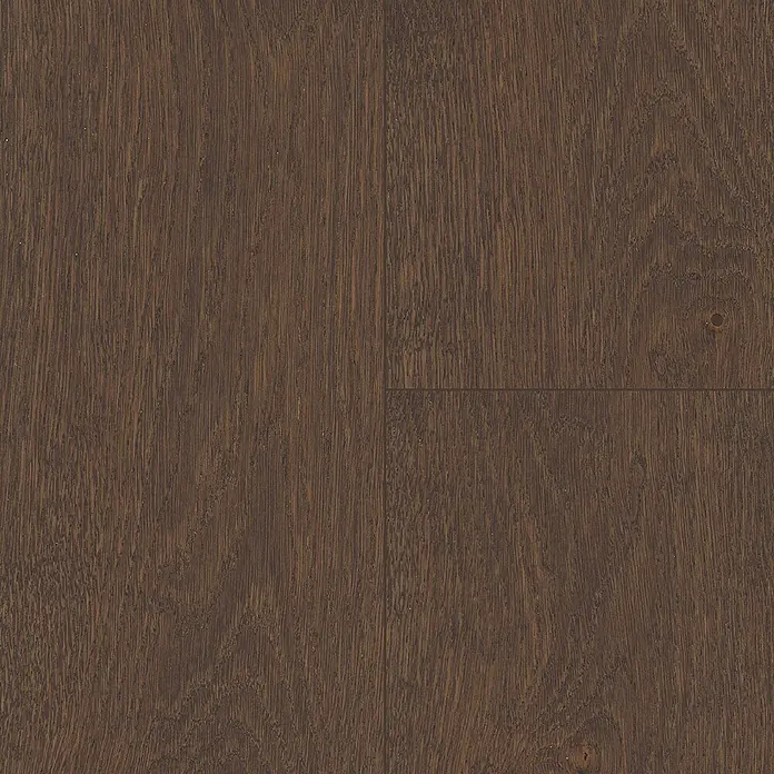 Barlinek Parkett - Eiche Rauchoptik gebürstet, Landhausdiele, 1.092 x 180 x 14 mm - Dunkelbrauner Holzboden mit sichtbarer Maserung und Dielenlinien.