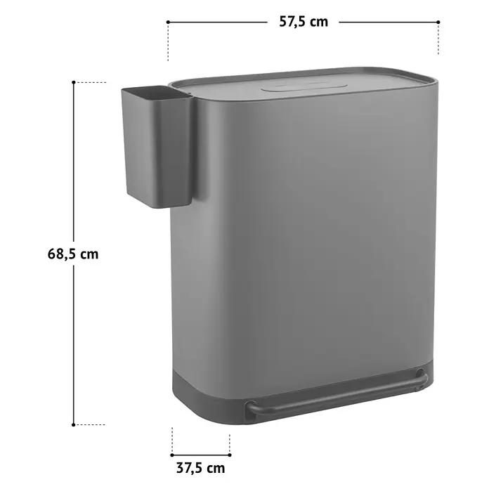 SVITA Treteimer MLT2X30 - 60 l, Metall, Schwarz - Rechteckiger grauer Mülltrenner mit Deckel, Seitenfach und Fußpedal.