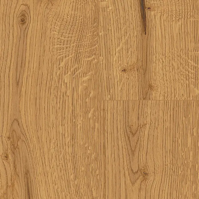 Barlinek Parkett - Eiche leichtbraun gebürstet, Landhausdiele, 1.092 x 180 x 14 mm - Helle Eichenholzbodenpaneele mit sichtbarer Maserung und Ästen.