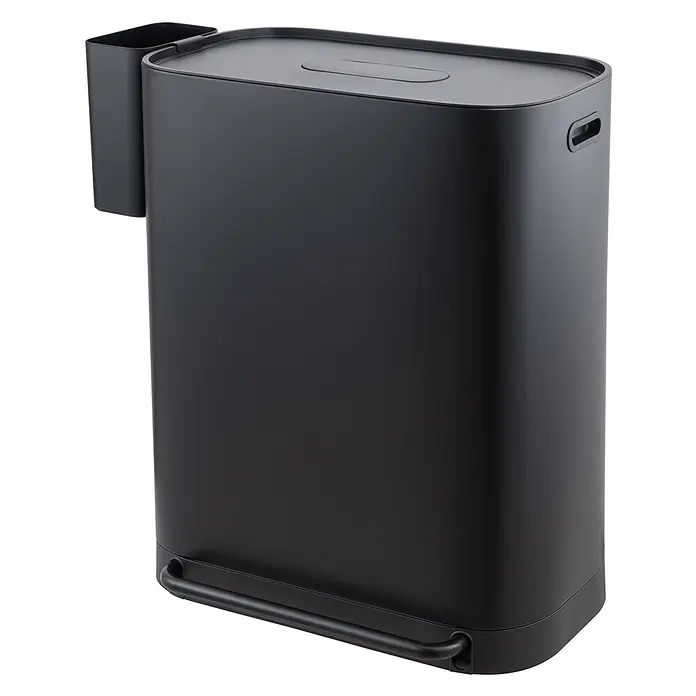 SVITA Treteimer MLT2X30 - 60 l, Metall, Schwarz - Mattschwarzer rechteckiger Behälter mit Fußpedal, Deckel und Seitenbehälter.