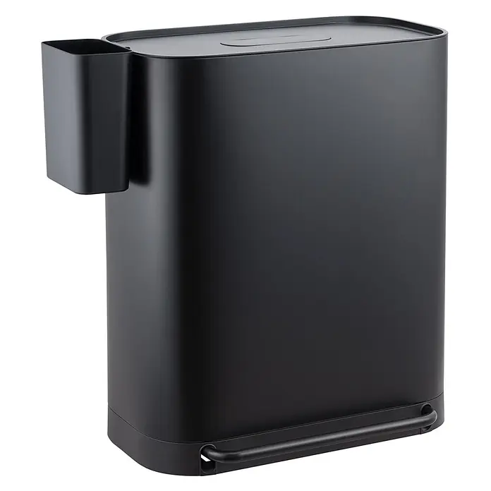 SVITA Treteimer MLT2X30 - 60 l, Metall, Schwarz - Mattschwarzer rechteckiger Abfalleimer mit Seitenfach und Fußpedal.